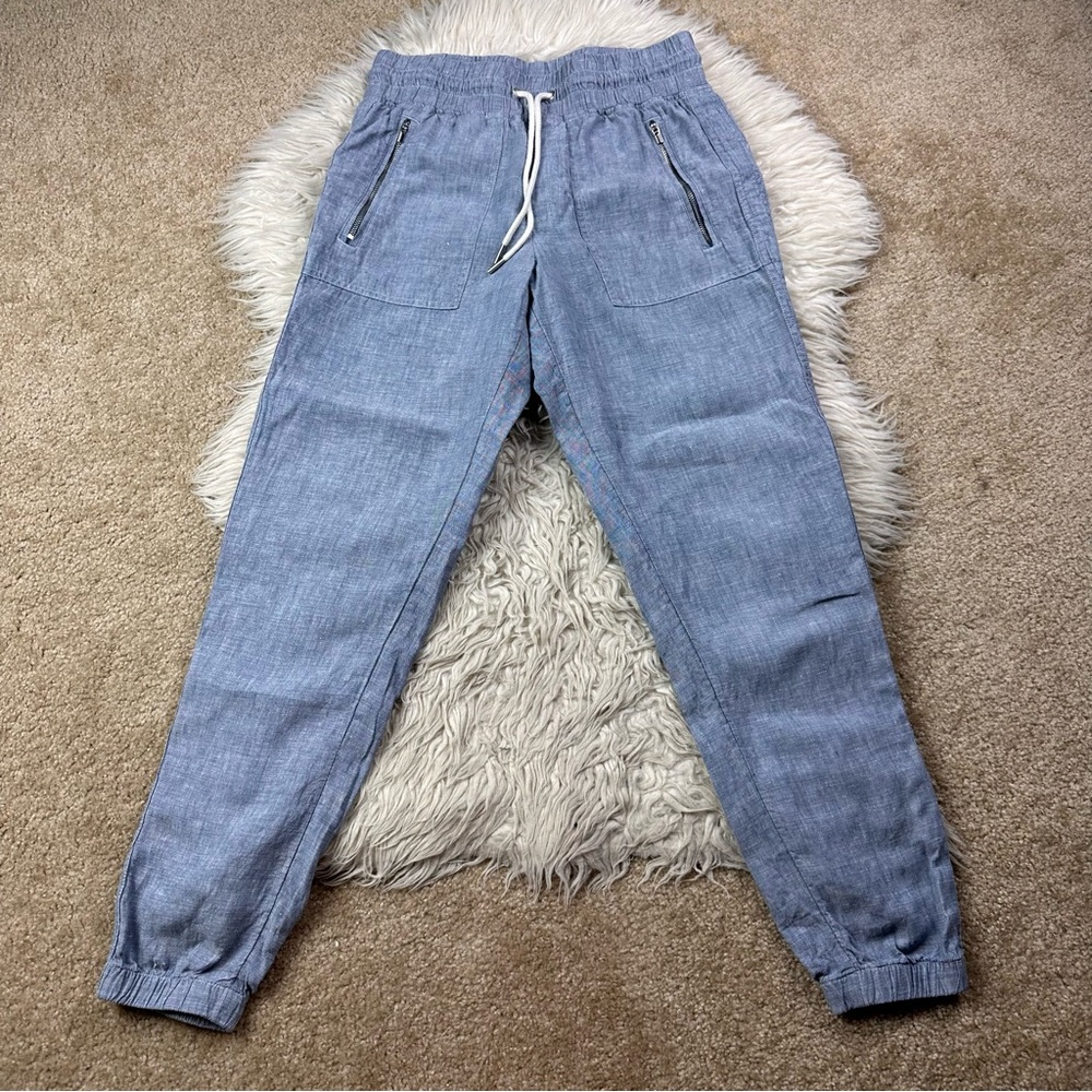 Athleta Cabo Linen Jogger Pants Blue - Picture 3 of 6